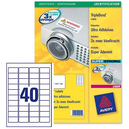 Avery TripleBond Labels / 40 per Sheet / 45.7x25.4mm / White / L6140-20 / 800 Labels