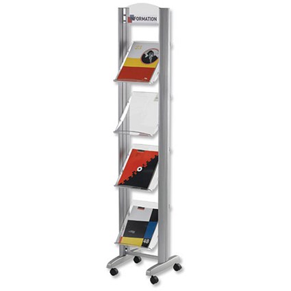 Fast Paper Literature Display Mobile 1-sided 4 Plastic Shelves 38mm Lip W380xD380xH1680mm