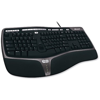Microsoft 4000 Natural Ergonomic Keyboard Curved Gabled and Wrist Slope Black