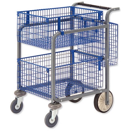 Versapak Minor Plus Mail Trolley 2 Front Baskets Rear Pannier W584xD788xH914mm Blue and Grey Ref MT3-SIL