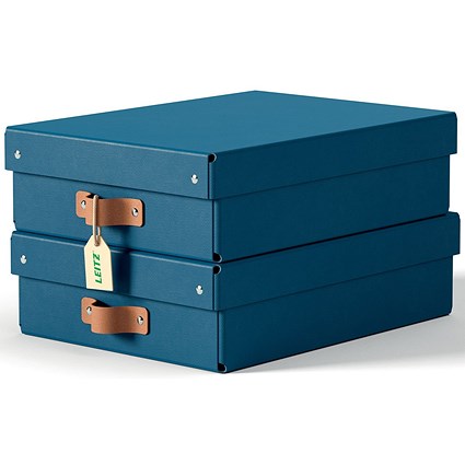 Leitz Puro Storage Box with Lid Medium Low 8L Blue 100% Recycled Card Pack of 2 -