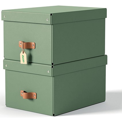 Leitz Puro Storage Box with Lid Medium 17L Green 100% Recycled Card Pack of 2 -