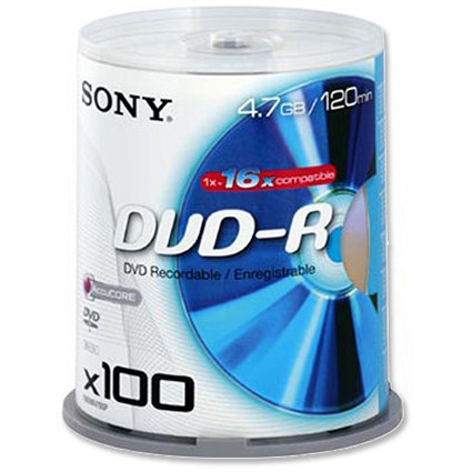 Sony DVD-R Recordable Disk Write-once on Spindle 16x Speed 120min 4.7Gb [Pack 100]