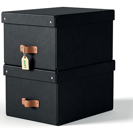 Leitz Puro Storage Box with Lid Medium 17L Black 100% Recycled Card Pack of 2 -