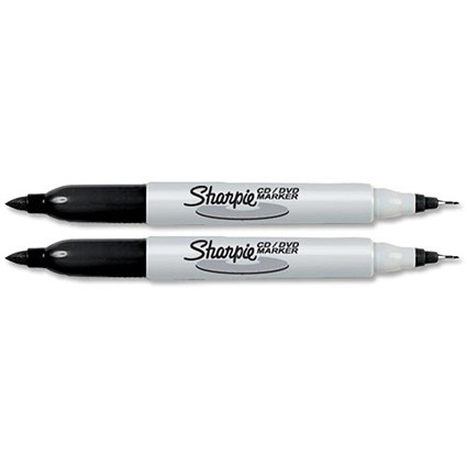 Sharpie CD-DVD Marker Twin Tip Lines 1mm and 0.4mm Black [Pack 2]