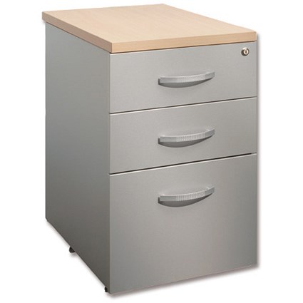 Adroit Sintra Filing Pedestal Desk-high 3 Drawer W425xD600xH725mm Silver and Maple