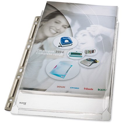 Leitz Metal Edge Multipunched Expanding Pockets / Gusseted / A4 / Clear / Pack of 3