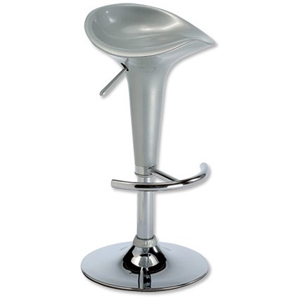 Influx Tulip Bar Stool Height-adjustable with Footrest W380xD360xH580-780mm Silver [Pack 2]