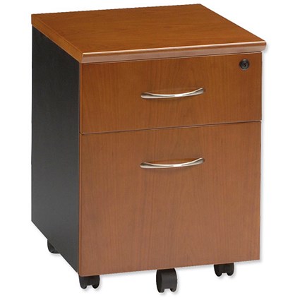 Emperial Filing Pedestal Mobile with Black Trim 2 Drawer W420xD500xH565mm Cherry Veneer