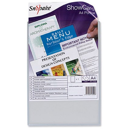 Snopake Showcards Card Holders Rigid Plastic Side-opening A4 Clear [Pack 10]