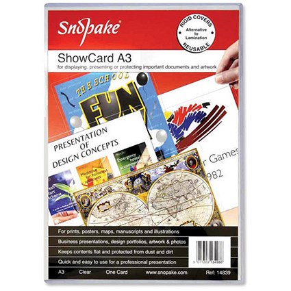 Snopake Showcards Card Holders Rigid Plastic Side-opening A3 Clear [Pack 5]