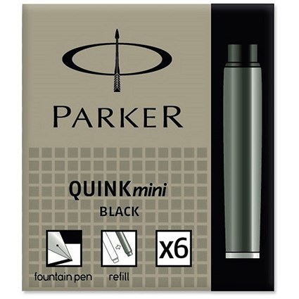 Parker Quink Mini Cartridge Ink Refills / Black / Pack of 6
