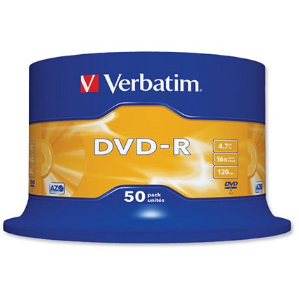 Verbatim DVD-R Recordable Disk Write-once on Spindle 16x Speed 120min 4.7Gb [Pack 50]