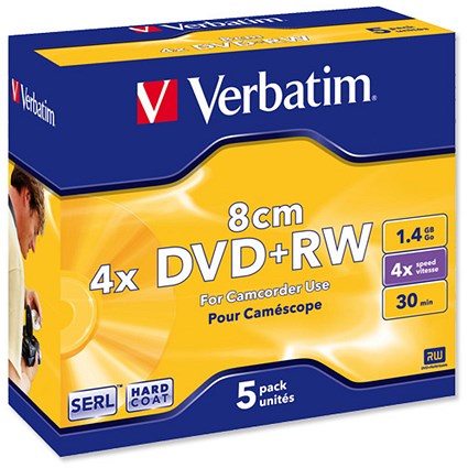 Verbatim 8cm DVDplusRW for Camera Slim Case Speed 4x Capacity 1.4GB [Pack 5]