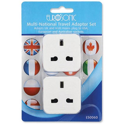 Eurosonic Travel Adaptor Set Multinational UK USA Europe Australia