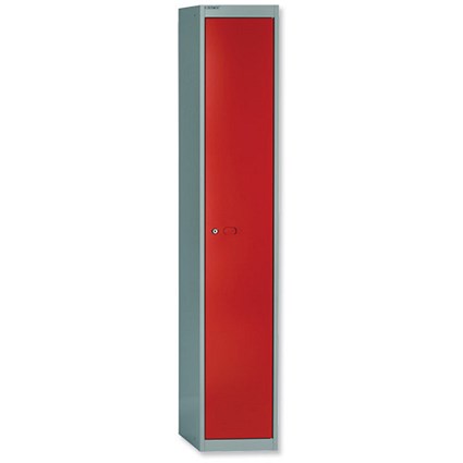 Bisley Locker Deep Steel 1-Door W305xD457xH1802mm Goose Grey/Red