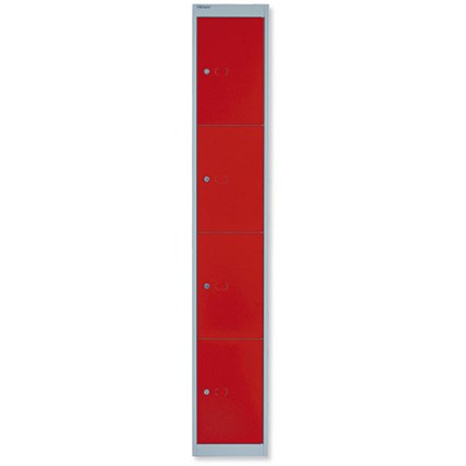 Bisley Locker Deep Steel 4-Door W305xD457xH1802mm Goose Grey/Red