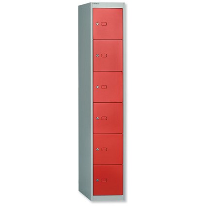 Bisley Locker Deep Steel 6-Door W305xD457xH1802mm Goose Grey/Red