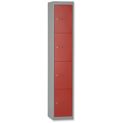 Bisley Locker Steel 4-Door W305xD305xH1802mm Goose Grey-Red