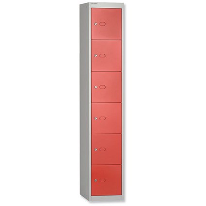 Bisley Locker Steel 6-Door W305xD305xH1802mm Goose Grey-Red