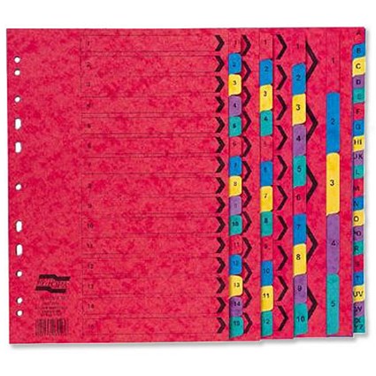 Europa Subject Dividers Pressboard 300 micron Europunched 1-10 A4 Assorted [Pack 10]