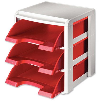 Leitz 5327 Letter Tray Rack with Coloured PLUS 2 Letter Tray Grey and Red