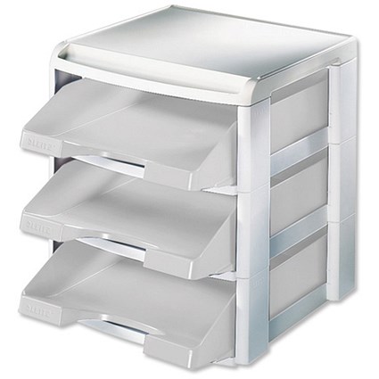 Leitz 5327 Letter Tray Rack with Coloured PLUS 2 Letter Tray Grey and Grey