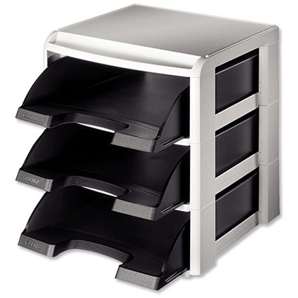 Leitz 5327 Letter Tray Rack with Coloured PLUS 2 Letter Tray Grey and Black