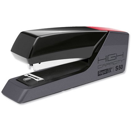 Rapid S50 Stapler Flat Clinch Half Strip Solid Steel Capacity 50 Sheets Black