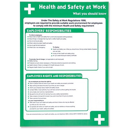 Stewart Superior Health and Safety Poster Laminated Health and Safety At Work H420xW595mm