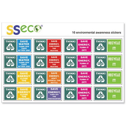 SSeco Environmental Stickers Educational and Awareness Self-adhesive Vinyl 70x35mm [Pack 16]