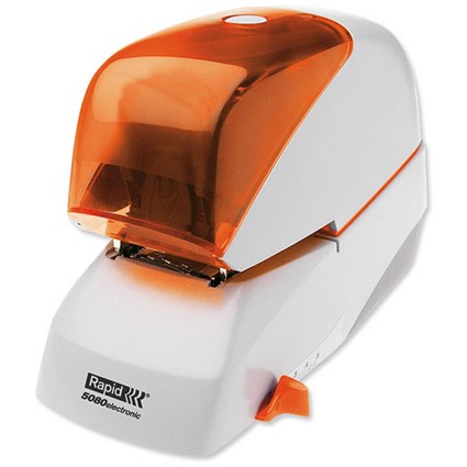 Rapid 5080e Electric Stapler Heavy Duty Flat Clinch for 80 Sheets Silver and Orange