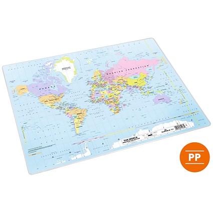 Durable World Map Desk Mat, 500x380mm, Multicoloured, Pack of 5