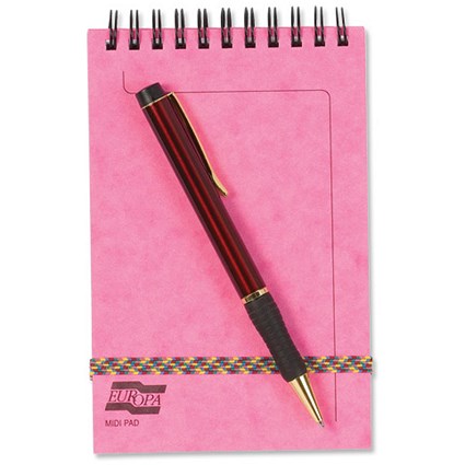 Europa Midi Notepad Twin Wire Headbound 200 Pages 80gsm 152x102mm Pink [Pack 10]