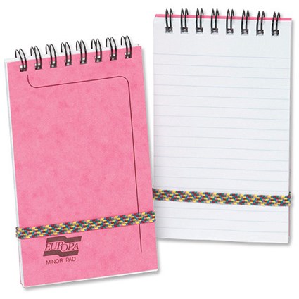 Europa Minor Notepad Wirebound Elasticated Ruled 80gsm 120 Pages 127x76mm Pink [Pack 10]