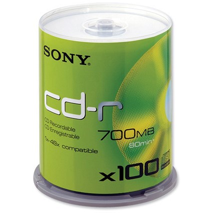 Sony CD-R Recordable Disk Write-once on Spindle 48x Speed 80Min 700Mb [Pack 100]