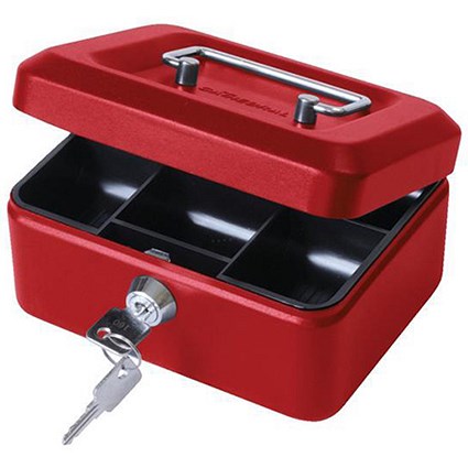 Cash Box with Simple Latch and 2 Keys plus Removable Coin Tray 152mm Red