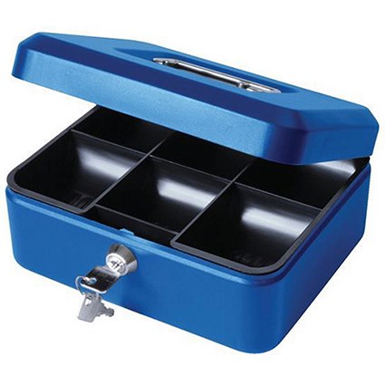 Cash Box with Simple Latch and 2 Keys plus Removable Coin Tray 200mm Blue