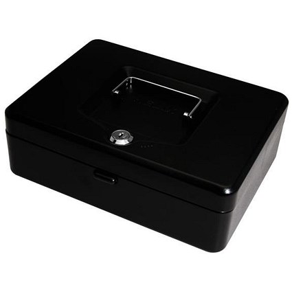 Cash Box with Lock & 2 Keys Removable Coin Tray 10 Inch W250xD180xH70mm Black
