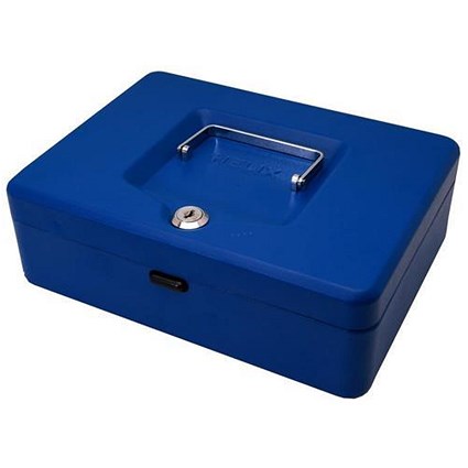 Cash Box with Simple Latch and 2 Keys plus Removable Coin Tray 250mm Blue