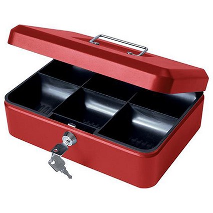 Cash Box with Simple Latch and 2 Keys plus Removable Coin Tray 250mm Red