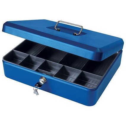 Cash Box with Simple Latch and 2 Keys plus Removable Coin Tray 300mm Blue