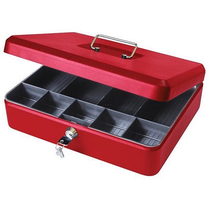 Cash Box with Simple Latch and 2 Keys plus Removable Coin Tray 300mm Red