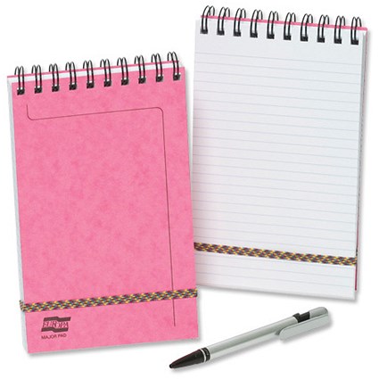 Europa Major Notepad Wirebound Elasticated Ruled 80gsm 300 Pages 202x127mm Pink [Pack 5]