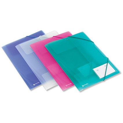 Rexel Ice File 4-Fold Durable Polypropylene Elasticated for 200 Sheets A4 Clear [Pack 4]