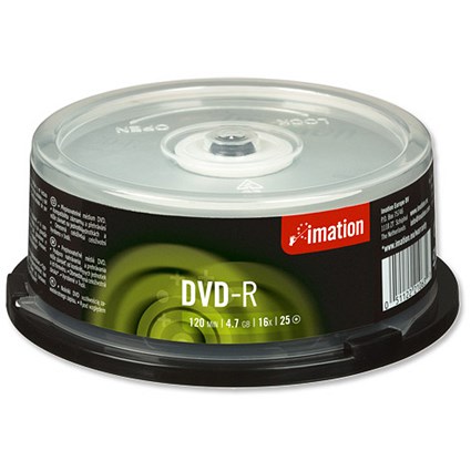 Imation DVD-R Recordable Disk Write-once on Spindle 16x Speed 120min 4.7Gb [Pack 25]