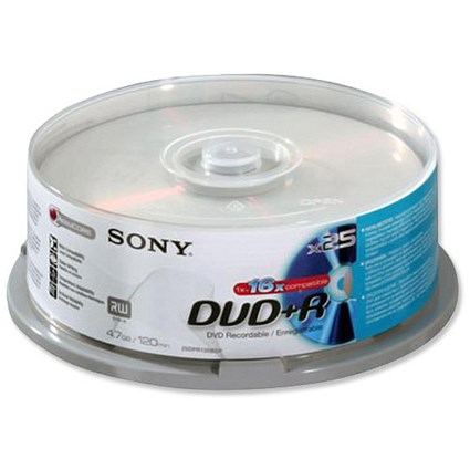Sony DVD+R Recordable Disk Write-once on Spindle 16x Speed 120min 4.7Gb [Pack 25]