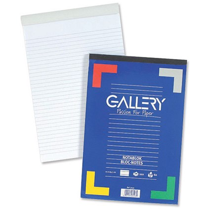 Gallery Executive Pad Headbound Microperforated Ruled 60gsm 200 Pages A4+ Extra White [Pack 10]