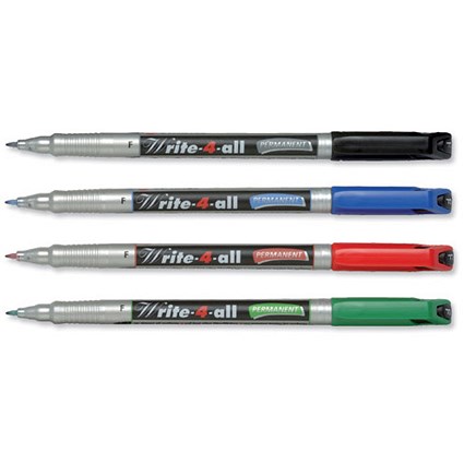 Stabilo Write-4-all Permanent Marker Pen / Waterproof / Assorted Colours / Wallet of 4