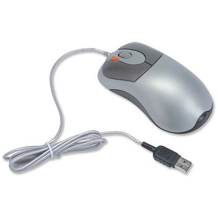 Compucessory Optical Mouse Wired USB with Scroll Wheel Black and Silver
